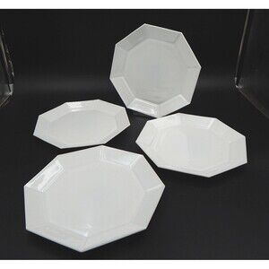 Arcopal Octime White Milk Glass Dinner Plates 10 Inch France Octagonal Set of 4